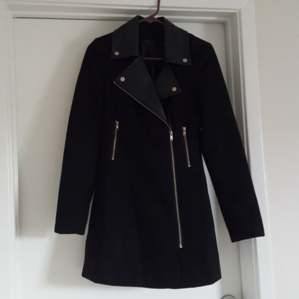 Black leather peacoat